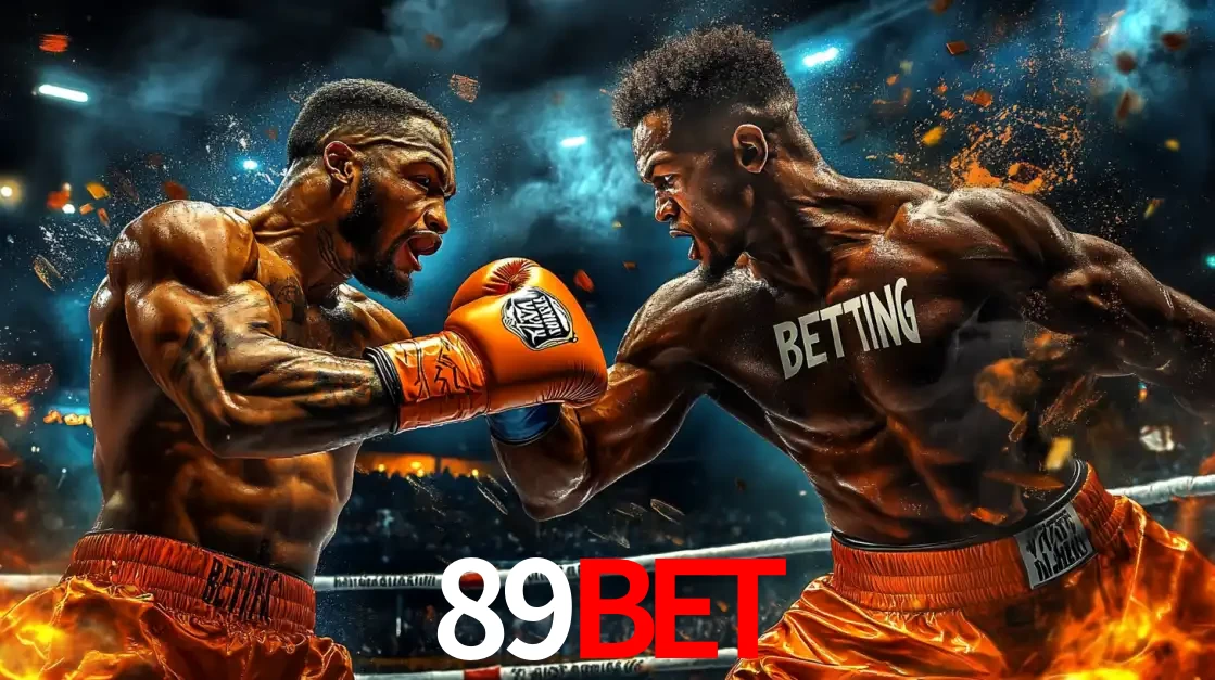 Dois boxeadores em uma luta intensa e explosiva, representando a adrenalina e as oportunidades de apostas em esportes de combate disponíveis na plataforma 89BET.