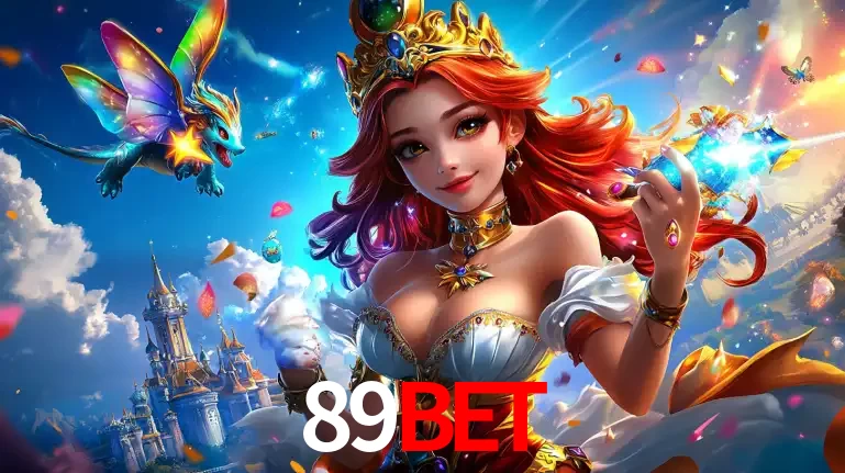 A princesa de um reino de fantasia mágico, com seu pequeno dragão, apresentando um mundo de prêmios encantados nos jogos de caça-níqueis do cassino 89BET.